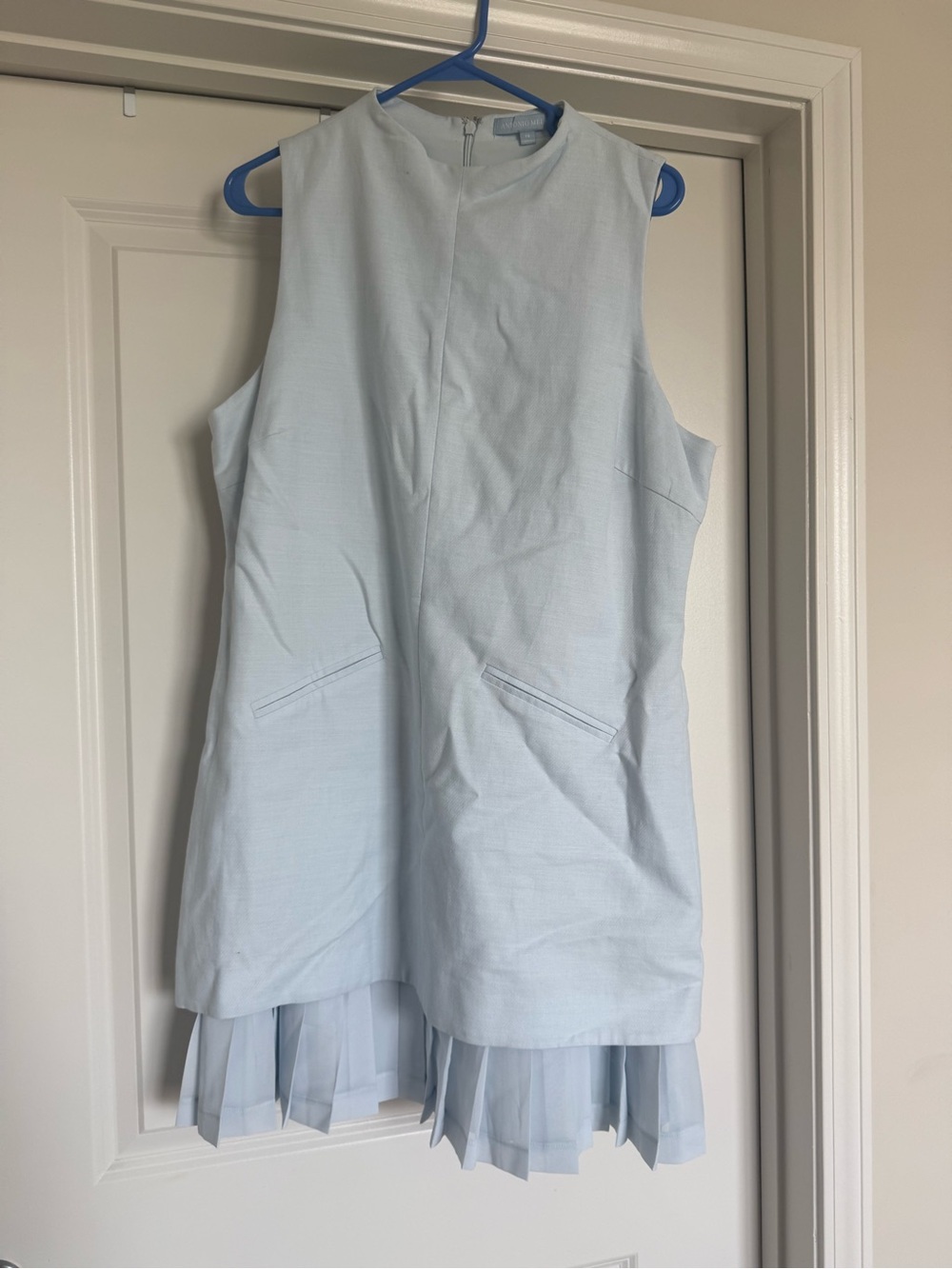 ANTONIO MELANI Light Blue Sleeveless Pleated Hem Dress